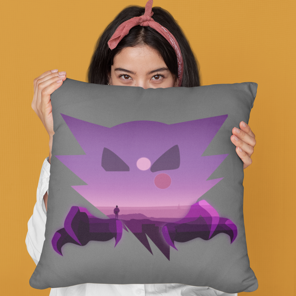 a woman holding a pillow inn front of her face with the haunter sunset design from GeorgeWAmbush