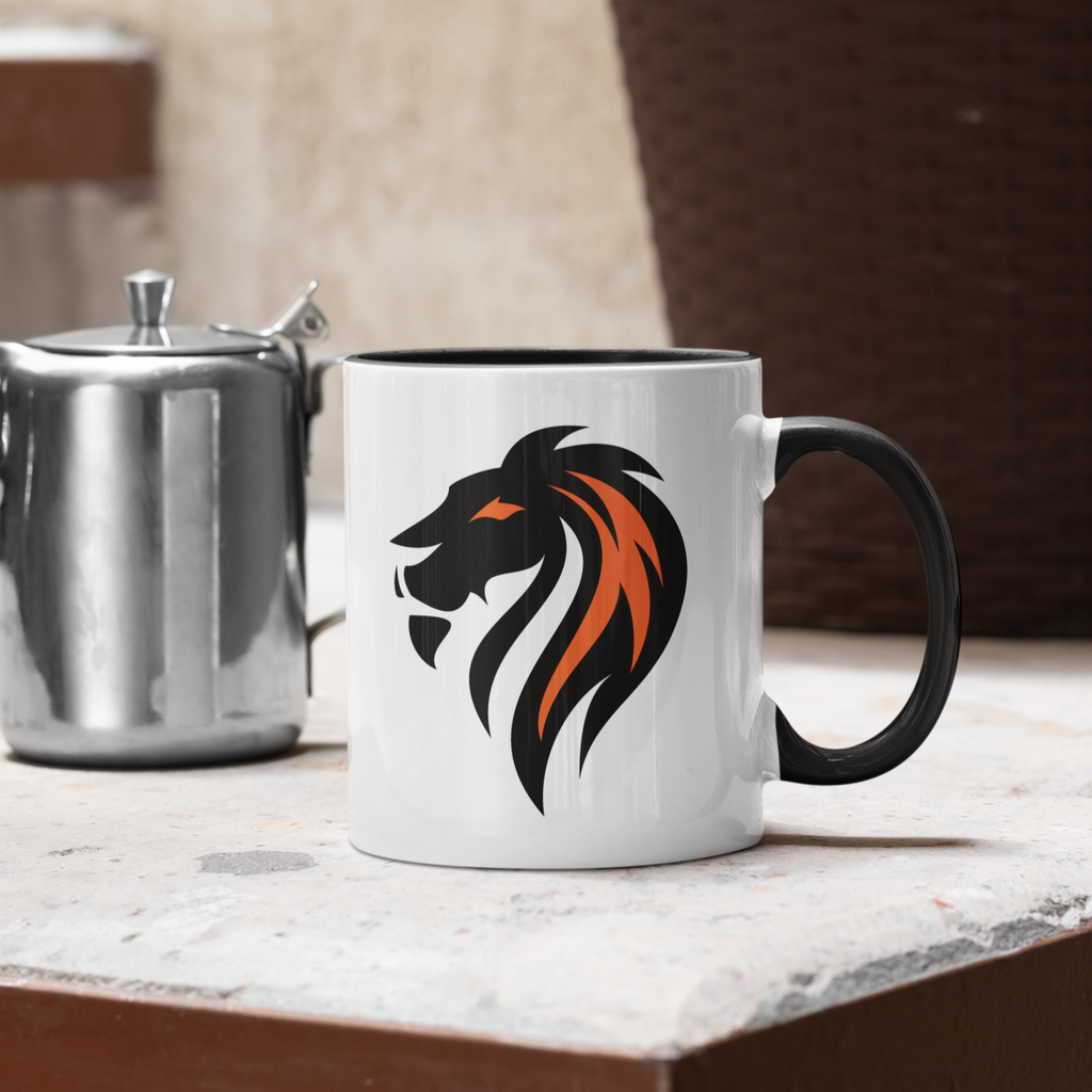 Black & white mug with xSHUMBAx black lion design