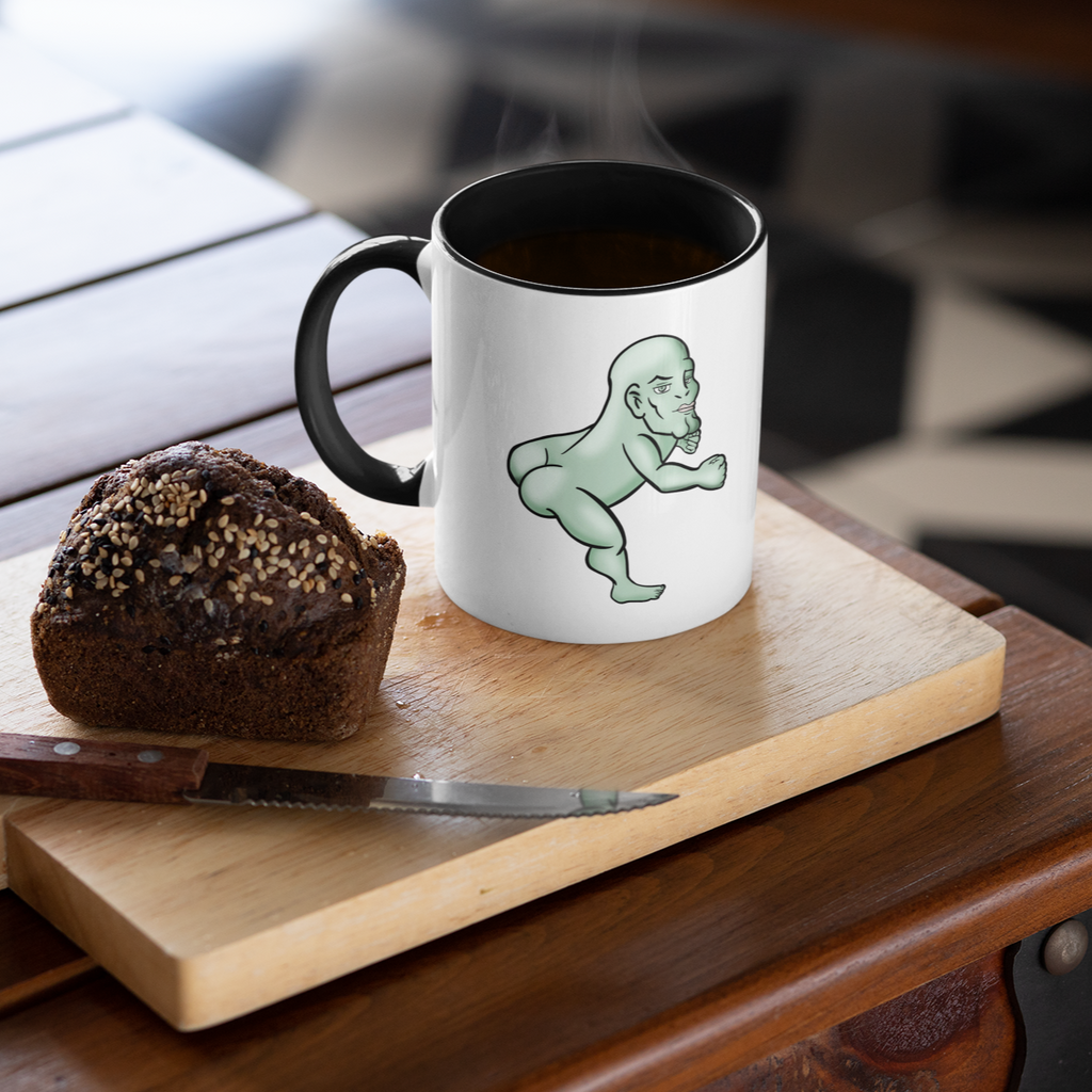 Black and white mug with Skuldsbane Human Bean design