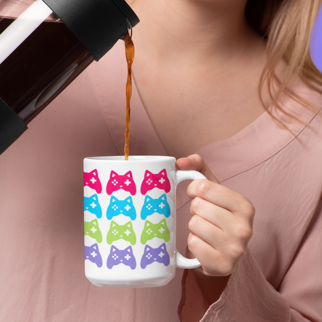 Woman pouring coffee into 15oz EJSturk Catroller Colors mug