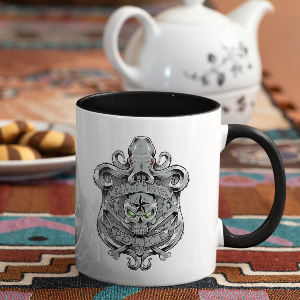 a mug with black rim and black handle and the SOTPD design from LetsDrewThis